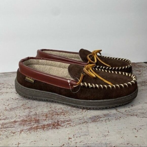 NWOT Cabela’s leather slip on house slippers rubber soles men’s 8 - Picture 1 of 7